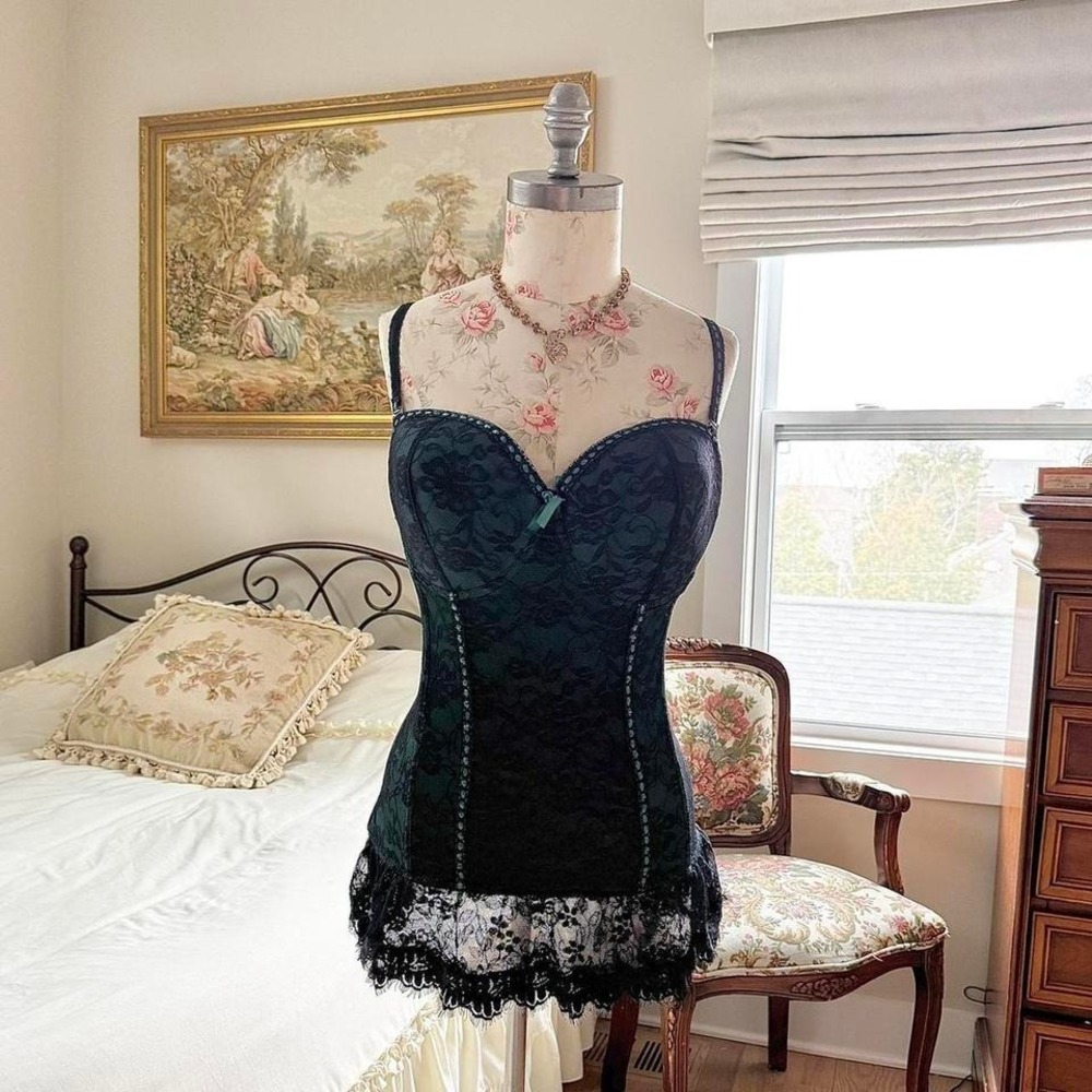 Y2K baci dark green lace corset‎ mini dress size 2XL